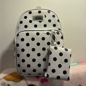 Madden Girl Polka Dot Black print mini backpack with wallet NWT